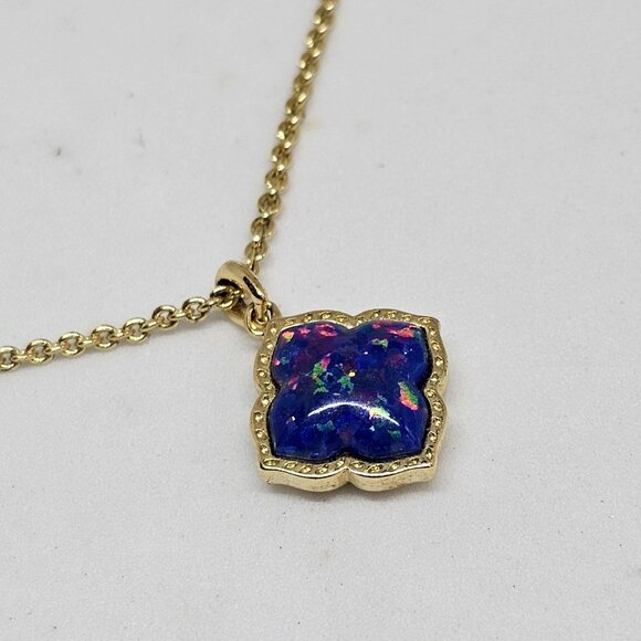 Kendra Scott Mallory Pendant Necklace Indigo Kyocera Opal Stone Gold Plated 19" - Picture 4 of 12